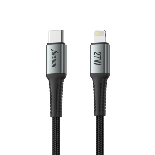 USB data kabal Superior SU-K101 pleteni 27W 3A Type-C na Lightning 1m crni